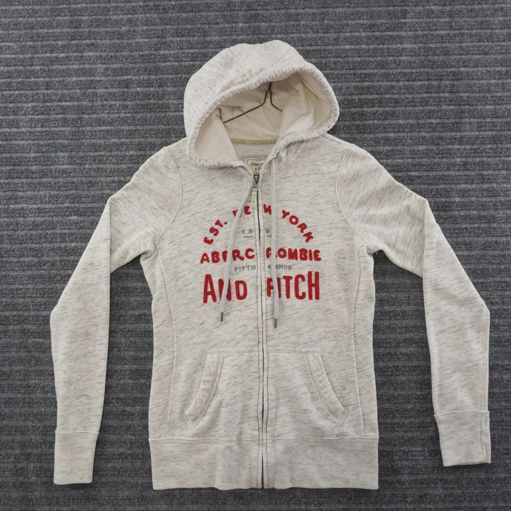 Y2K Abercrombie & Fitch Full Zip Hoodie Women S Gray Red Logo Graphic